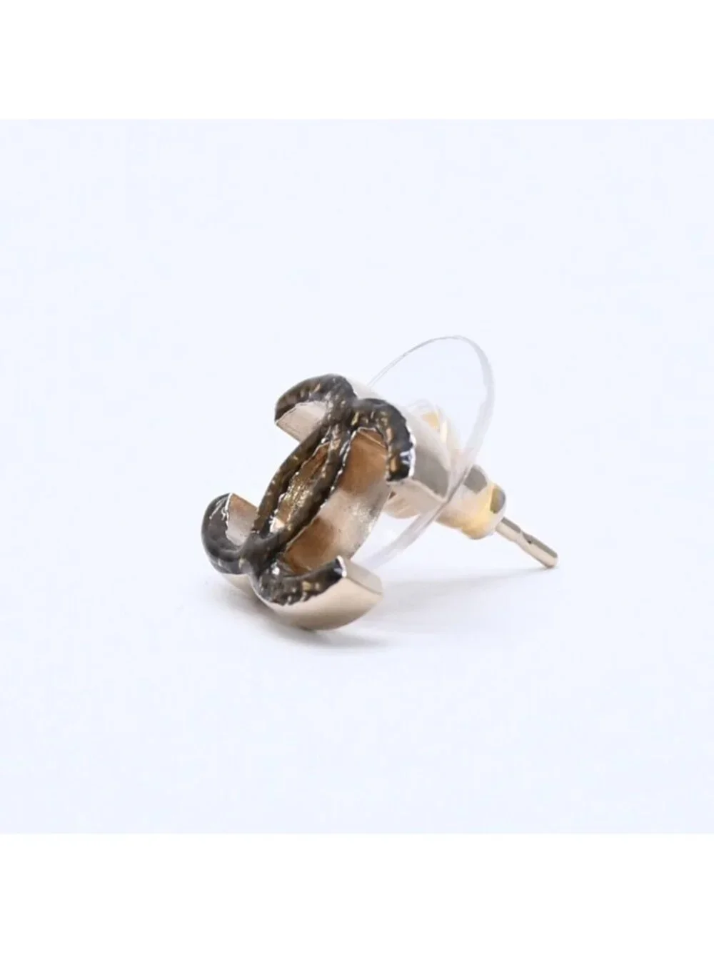 Chanel Earrings Slim CC Logo Marble Pattern Gold Black 10 One Side CC Chain 10c